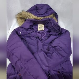 Bass Heritage Collection Womens Purple Down Faux Fur Trim Hooded Jacket Medium